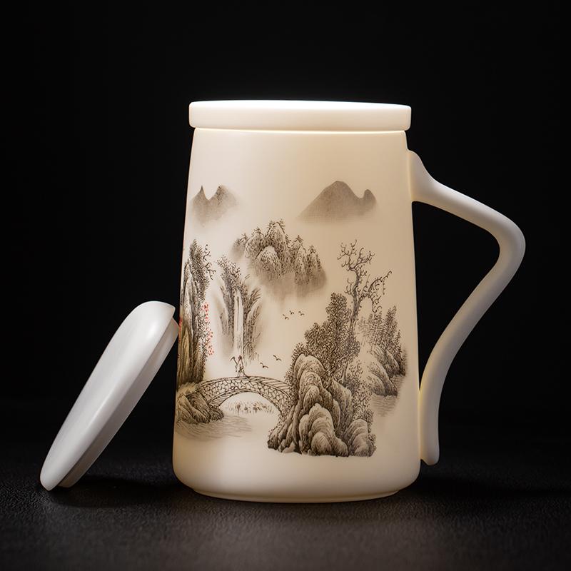 Mug with Lid Large Capacity Letter Creative Ceramic Water Cup Tea Cup Office Cup Customized Mutton Fat Jade Overglazed Color
