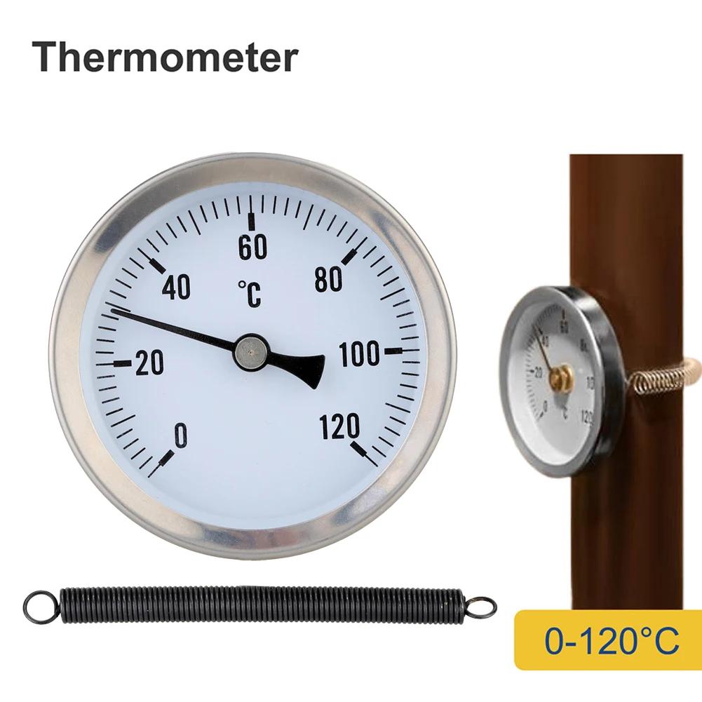 Биметаллический термометр для труб 63 мм, диапазон температур 0-120°C, с пружинным креплением, промышленный термометр для труб, стрелочный термометр China Mainland