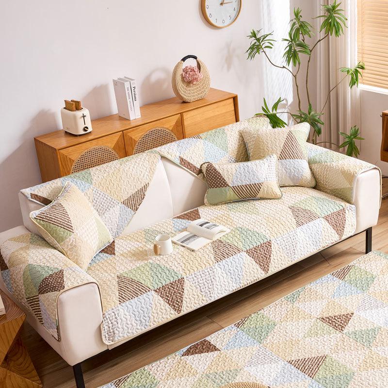 Pure Cotton Sofa Cushion Universal In All Seasons, Cotton Fabric Non-Slip Seat Cushion Cover Cloth, Simple Modern Sofa Cover Towel Seat Cushion
