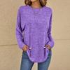 Women's Fashionable Solid Color Round Neck Long Sleeved Loose Fitting Pullover T-shirt Top