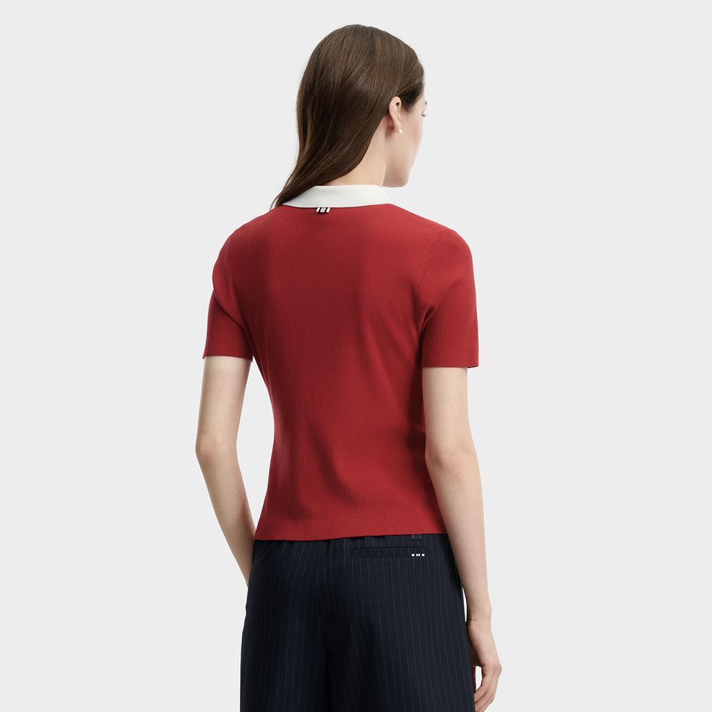 Fila Heritage Vintage Casual Versatile Fashion Woven Polo Knit Sweater Women Tops Red F11W628411FRD