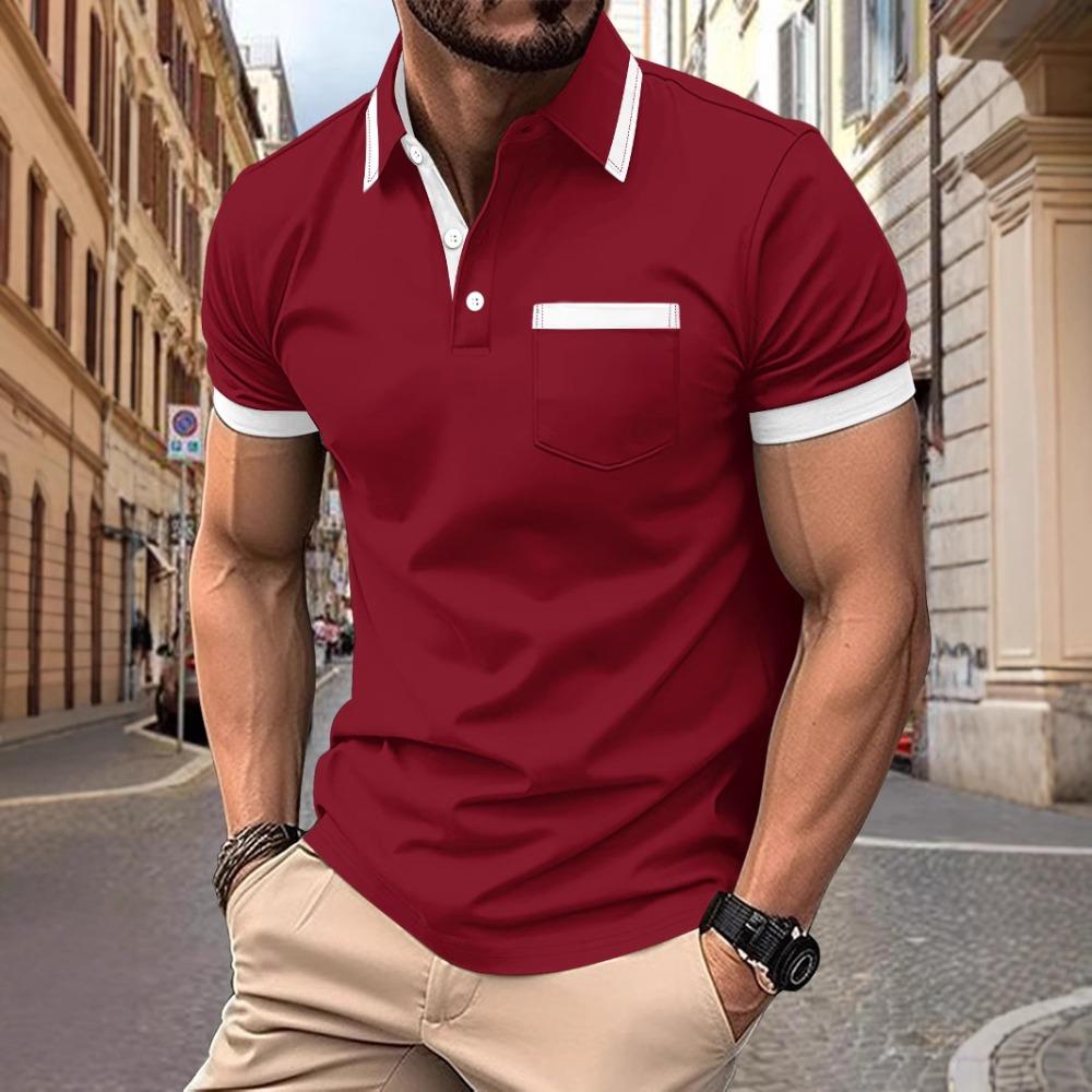 New Men's Polo Shirt with Chest Pocket: Plain, Casual and Stylish Short-sleeved T-shirt