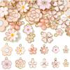 DanLingJewelry 60Pcs 12 Styles Pink Series Enamel Flower Charms Spring Summer Floral Cherry Blossom Charms for Jewelry Making Supplies