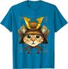 Samurai Cat Warrior Japanese Ronin Graphic Tee Breathable Casual Cotton T-Shirt for Men