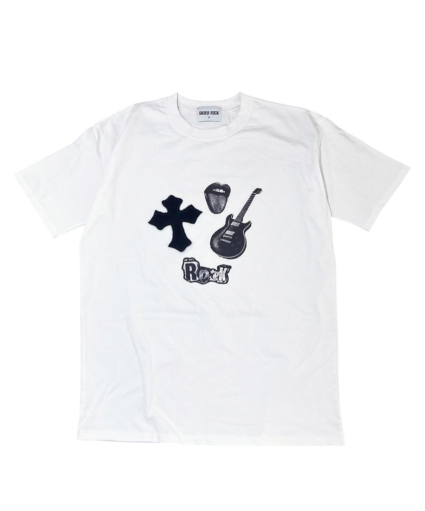 SK8ER ROCK Rock Cross Collage T-Shirt ((White))