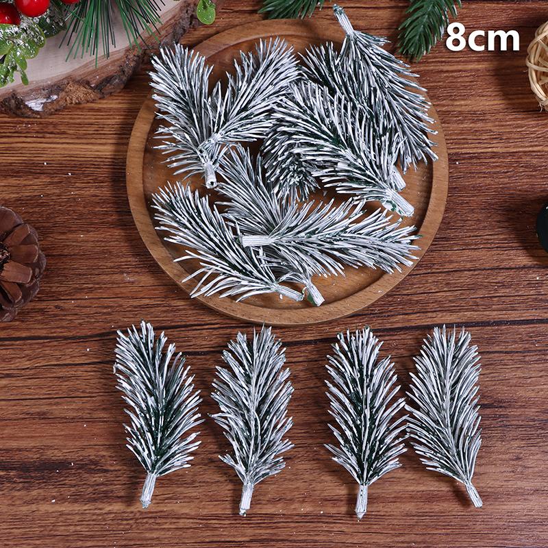 20Pcs Christmas Tree Decoration Artificial PE White Flocking Pine Branches Festive DIY Home Party Ornaments Aesthetic Room Decor
