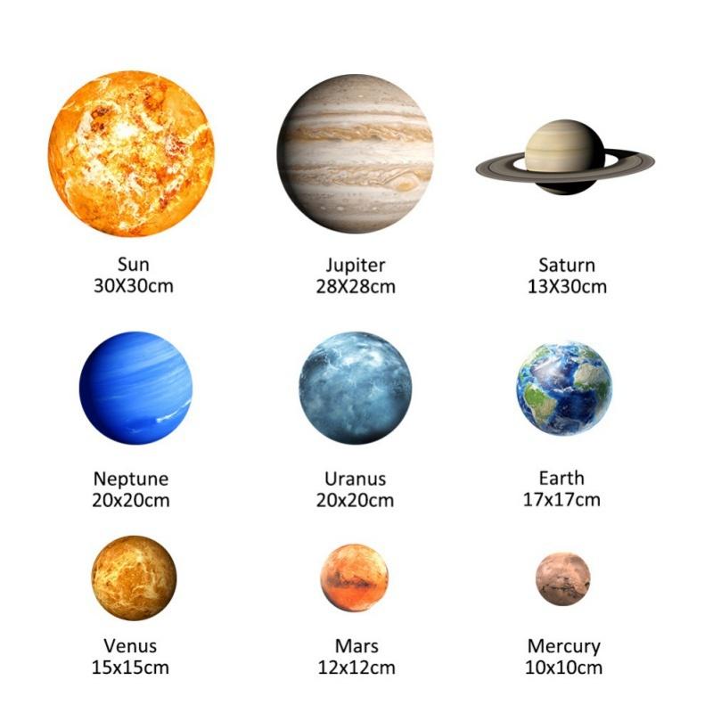 9pcs Removable Glow In the Dark Planets Wall Stickers Art Solar System Decals For Kids Bedroom