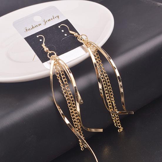Women's Vintage Elegant Alloy Long Tassels Chain Drop Hook Dangle Earrings Jewelry