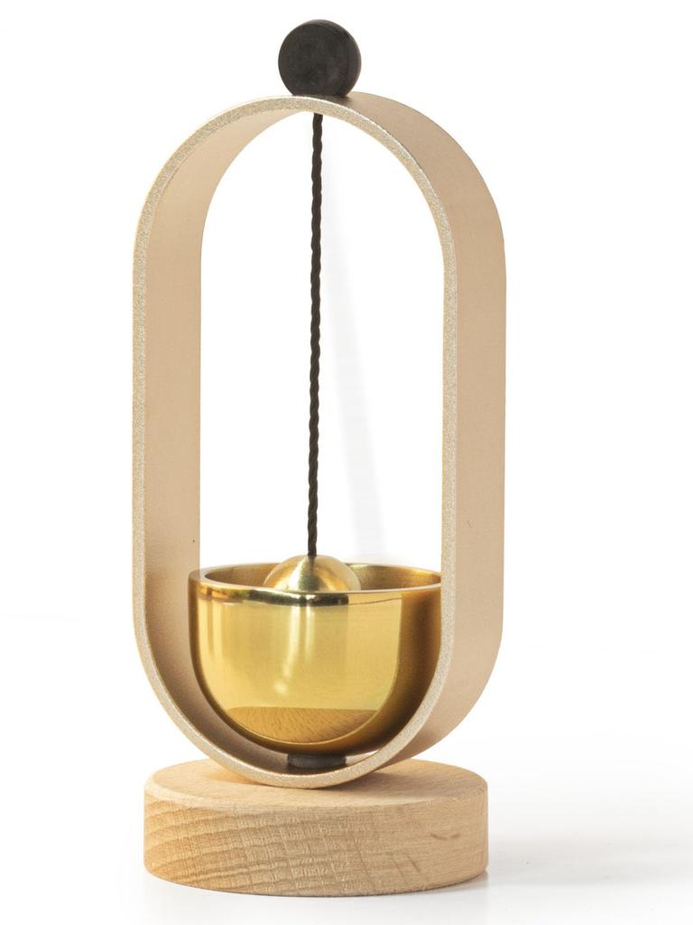 Miniature Buddhist Bell, Brass, Pet Memorial Service, Modern Buddhist Altar, Beautiful Sound, Mini Base, Natural Wood, Stylish, Portable