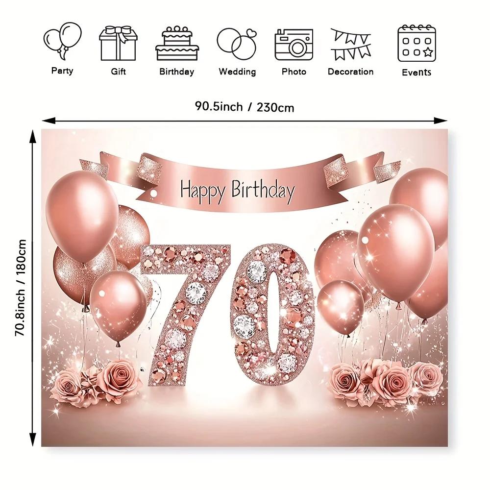 A Rose Gold 70th Birthday Banner with a Polyester Background Suitable for All Four Seasons, Home Decoration