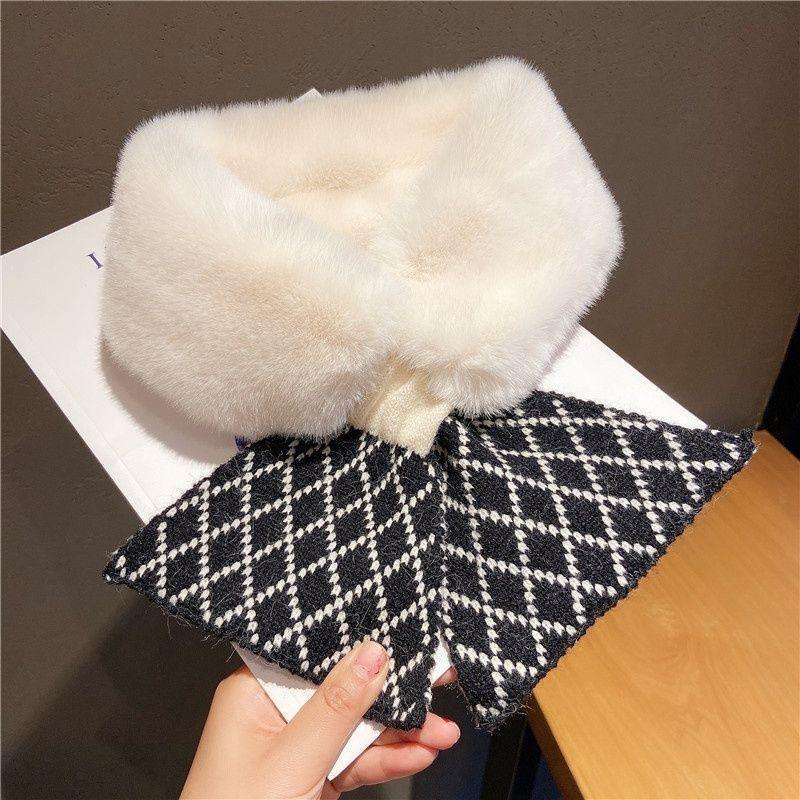New Korean Style Winter Scarf Versatile for Women Warm and Thickened Simple Cross Scarf Knitted Cute Neck Protector Fur Collar