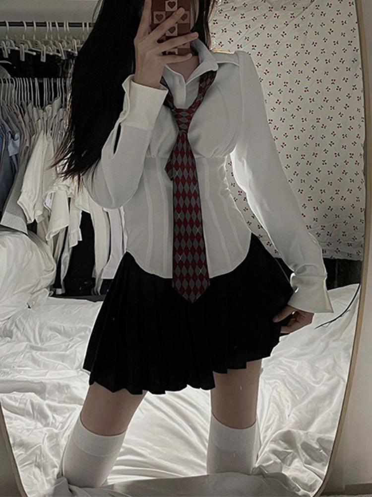 Autumn Y2K White Sexy Shirts Women Streetwear Tunic Long Sleeve Tops Students Jk Preppy Korean Fashion Slim All Match Blouses New