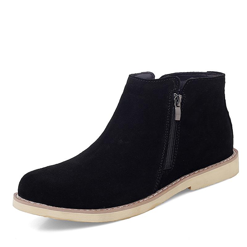 Fashion Italian Genuine Leather Men Boots Business Winter Zipper Slip On British High Boot Mens Cowhide Pointy Boots Suede Chelsea Boots