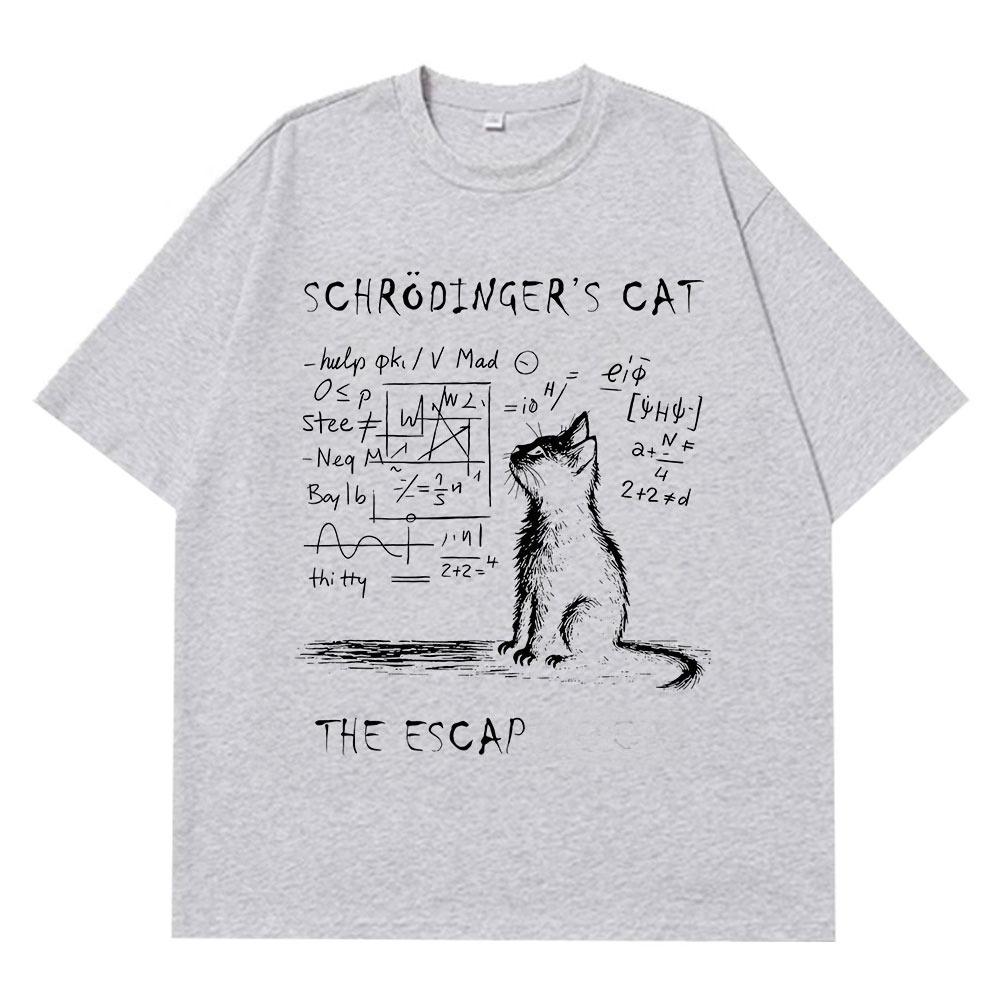 Schrödingers Katze Kreativer Druck Sommer Kurzarm Baumwoll-T-Shirt Herren Damen Streetwear Lockere T-Shirts Übergroßes Baumwoll-T-Shirt