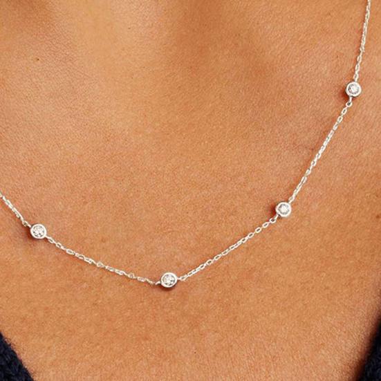 Women Necklace Rhinestone Decor Hollow Chain Lady Clavicle Necklace Daily Prom Party Commuting Neck Jewelry