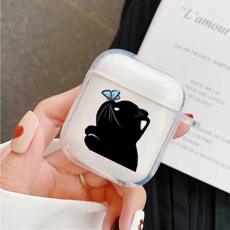 Cute Cartoon Couque Cat Clear Earphone Case For Apple AirPods 4 3rd 2 Pro2 Transparent Cover For Airpod 1 3 Protective Fundas