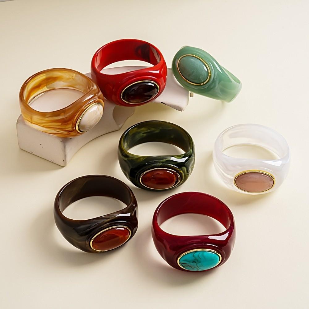 Europe American Style Acrylic Bangle Smudging Retro Hand Ring Unique Irregular Wide Bracelet Gift