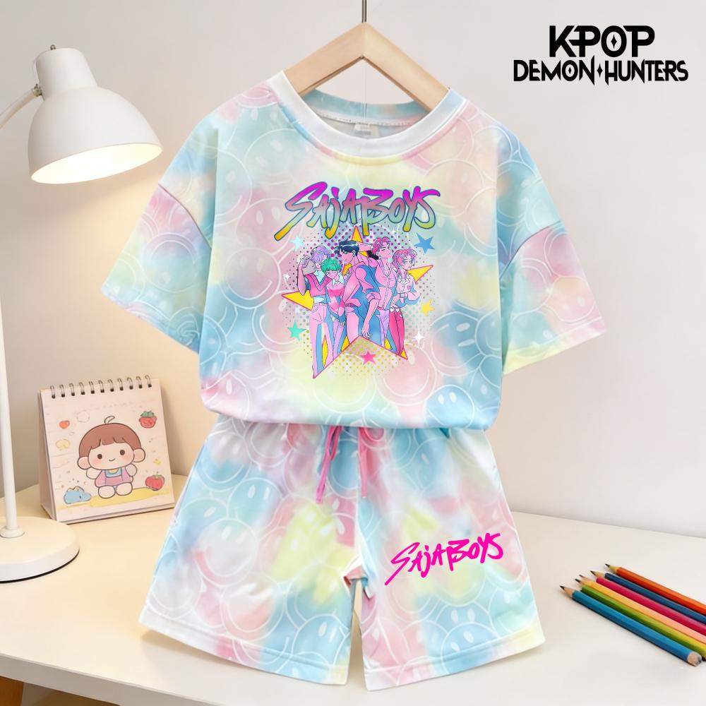 Sommar Demonjägare Leende Ansikte Flickor Barn 3D-tryckt Kortärmad T-shirt Tee Topp