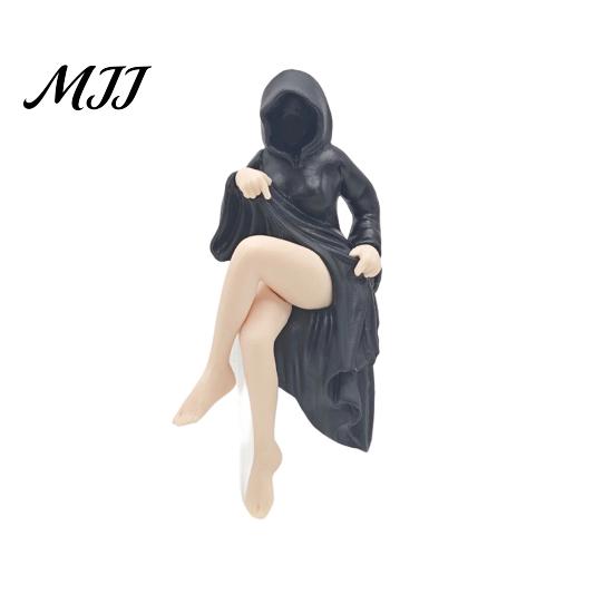 Decorative Seated Figurine Ghost Girl Hooded Sculpture, Ethereal Mysterious Statue, Gothic Whimsical Garden Ornament Queen Character Robe for