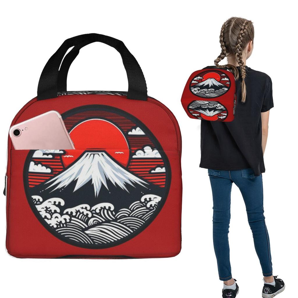 Mount Fuji And The Great Wave Off Kanagawa Insulated Lunch Bag for Women Children Portable Food Boxes Thermal Lunch Box Tote