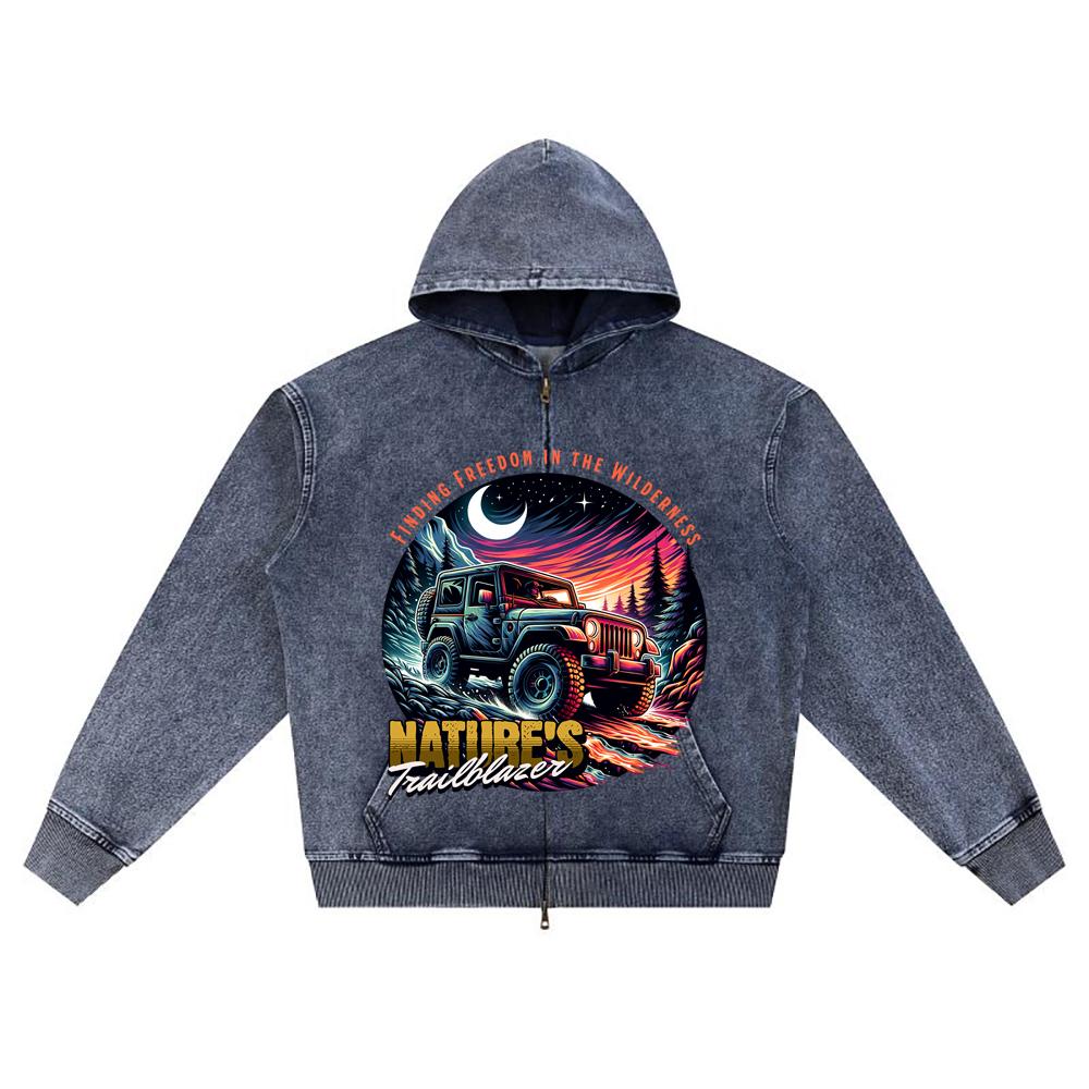 

DTG print Knitted Denim Zip-Up Hoodie streetwear Motorcycle Brother Print Zipper Hoodies XL