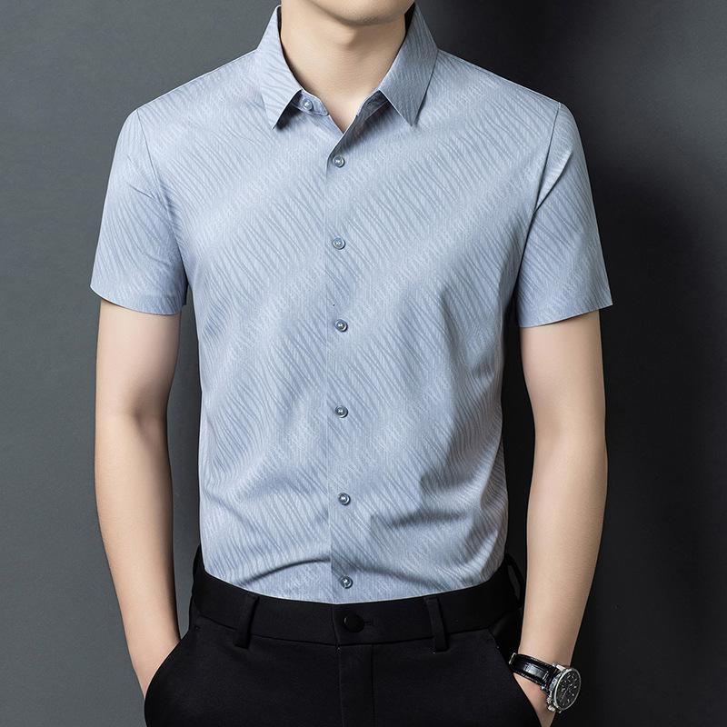 Men s Striped Short Sleeve Business Casual Wrinkle-Resistant Lapel Collar Commute Versatile Shirt M