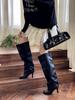 2025 European and American Style Mango Head Wide Tube Thin Pile Over Knee Thin Heel Boots