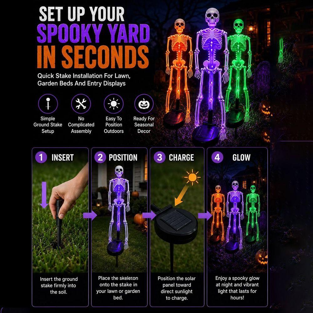 Solarbetriebener Halloween-Skelett-Gartenspieß LED-Beleuchtung Wasserdichte Skelett-LED-Lampe Automatische Nachtbeleuchtung