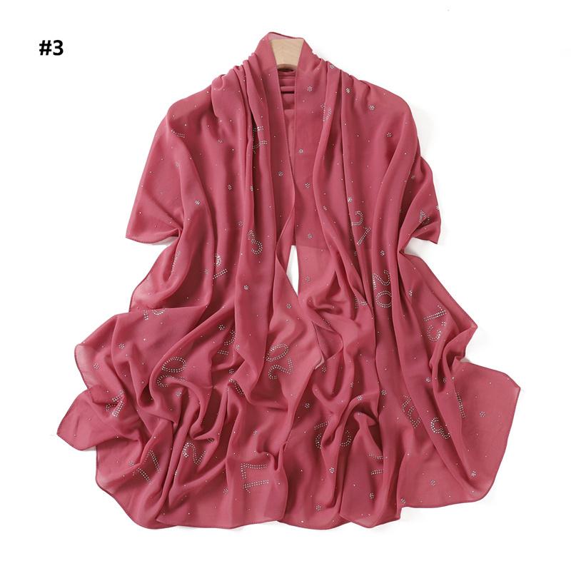 Rhinestone Arabic Numerals Beads Bubble Chiffon Hijab Shawls Women Wrap Elastic Muslim Full Cover Islam Foulards Bonnet Headband
