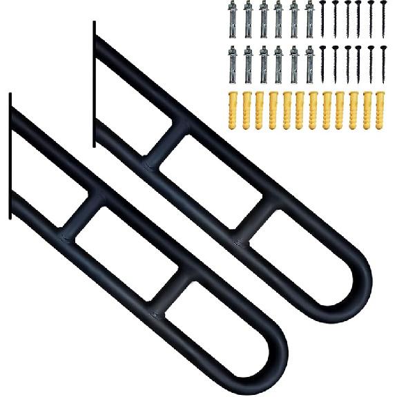 Handrails for Outdoor Steps, 21" Wall Mounted Railings for 1-3 Steps, Stair Railing Safety Grab Bar with 2 Anti-Skid Crossbar for Garage, Porch,