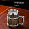 Large Capacity Beer Mugs For Outdoors Use With Retro Woodgrain Finish Nonrust Steel Insulated Cup Thermal Resin Construction