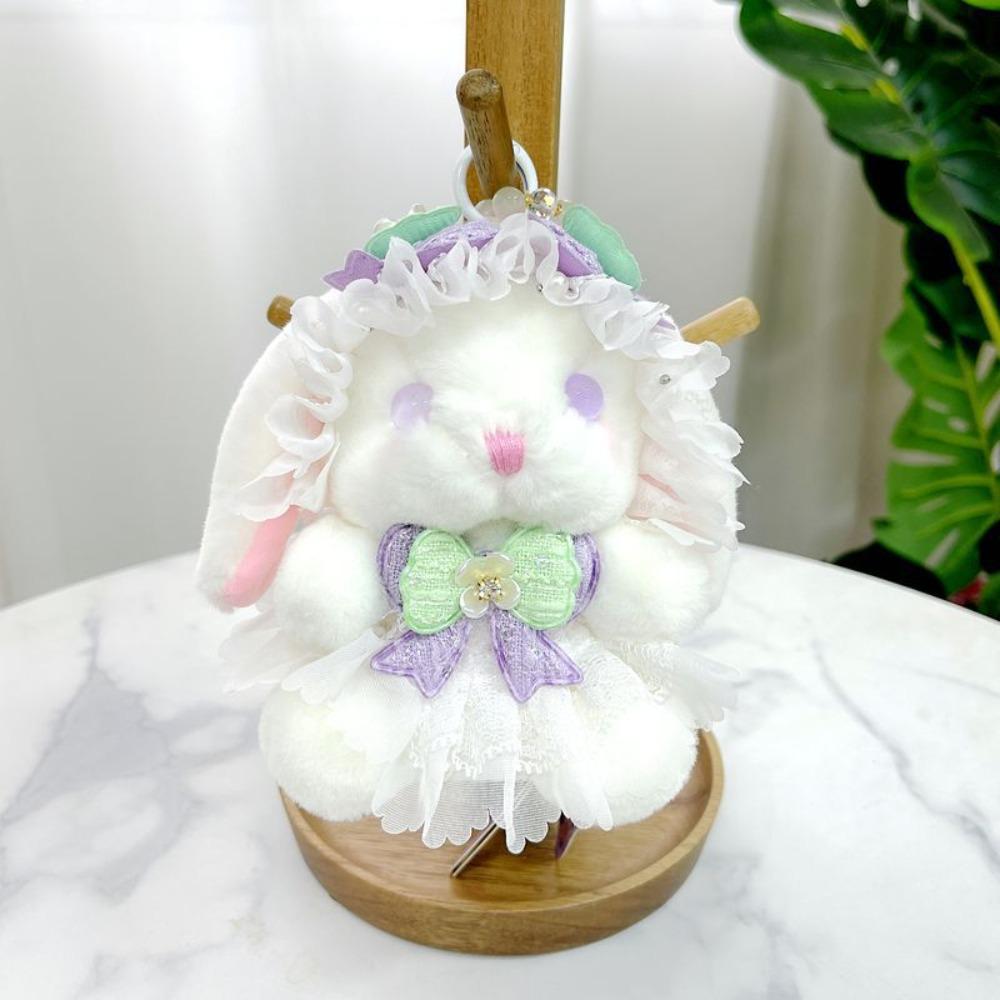 Princess Pearl Dress Plush Rabbit Keychain Cartoon Drooping Ear Rabbit Pendant  Backpack Decor