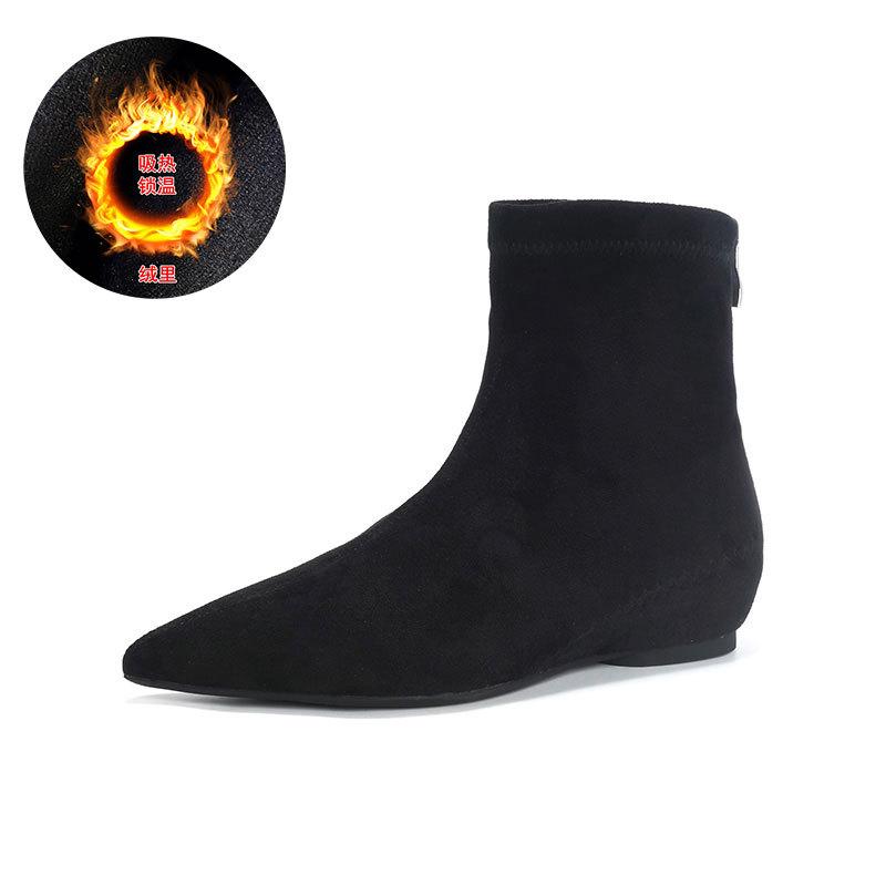 

Сапоги-ботильоны на скрытой платформе, с острым носком, женские, осенне-зимние, новые, из замши, эластичные, французские, универсальные, маленькие, нюдовые 40