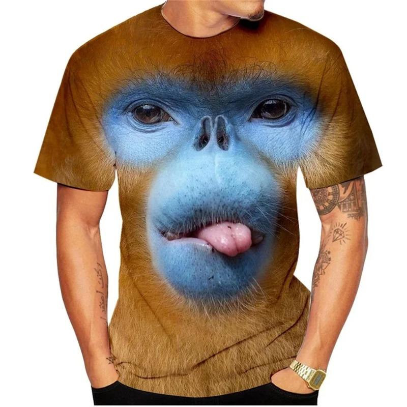Lässiges Herren 3D Design Parodie Gorilla Lustiges Affen T-Shirt Lustiger Schmollmund Affe 3D Druck Sommer Kurzarmshirt Kinder
