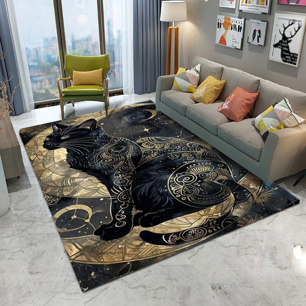 Retro Mysterious Cat Carpet Cartoon Living Room Bedroom Kitchen Sofa Entrance Rug Non-slip Washable Mat Home Cute Home Decor