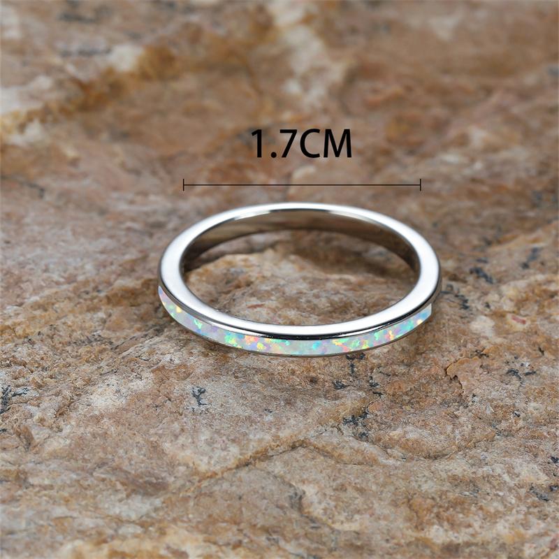 Anillos con Piedra de Ópalo Blanco Fuego para Mujer Color Cobre Joyería de Boda Para Mujeres Pequeño Delgado Redondo Anillo de Compromiso