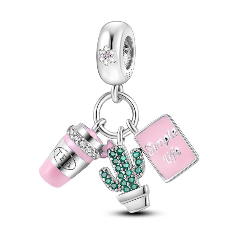 Pink Color Series Charms Pendant Lovely Dangle Pink Perfume Bottle Charms Beads Fit Bracelet Necklace Charm Copper Jewelry