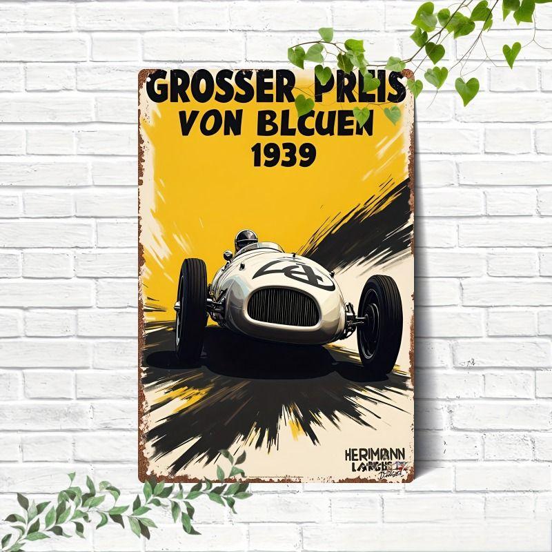 Racing Car Retro Style Metal Decorative Painting for Garage Room Decor