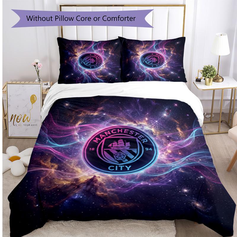 Manchester City Pattern Printed 3PCS Bedding Set Soft Skin-Friendly Washable Duvet Cover & Pillowcases Set All Season Bedroom