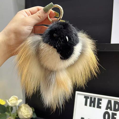 Mink Fur Keychain Men Annunciation Bird Pendant Keyring Bag Key Ornament Genuine Fur Toys Pom Pom Trinket Gifts Women