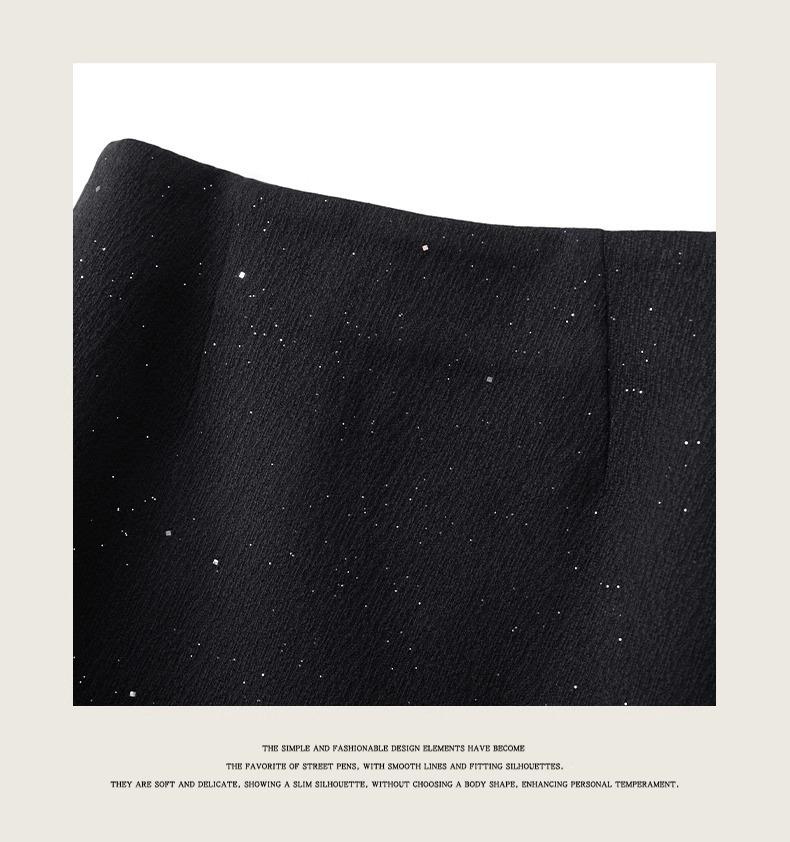 2024 New Gray High Waist A-Line Sequin Tweed Bodycon Mini Skirt for Women - Autumn/Winter Bestseller