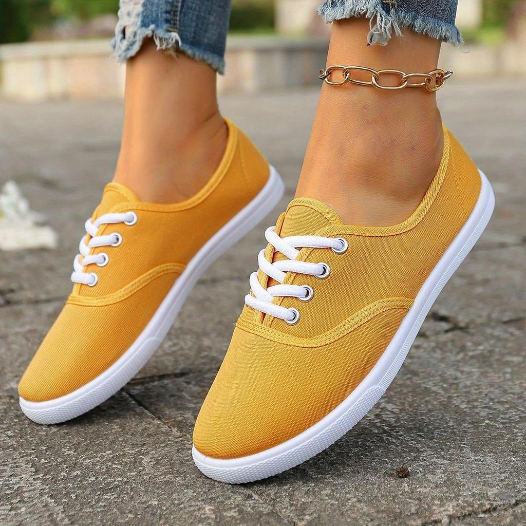 Damen Niedrig geschnittene lässige Canvas Schnür-Sneaker für den Alltag