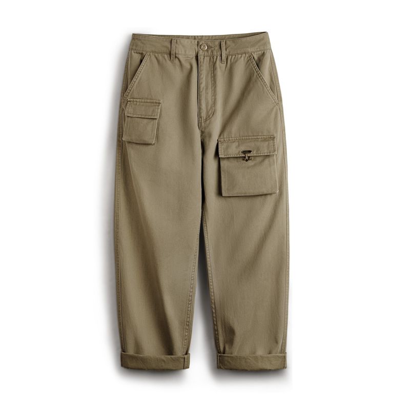 

Madden Parka American Retro Multi-Pocket P37 Casual Pants Military Style Loose Pure Cotton Straight Long Pants Men s Autumn Khakis Green 32