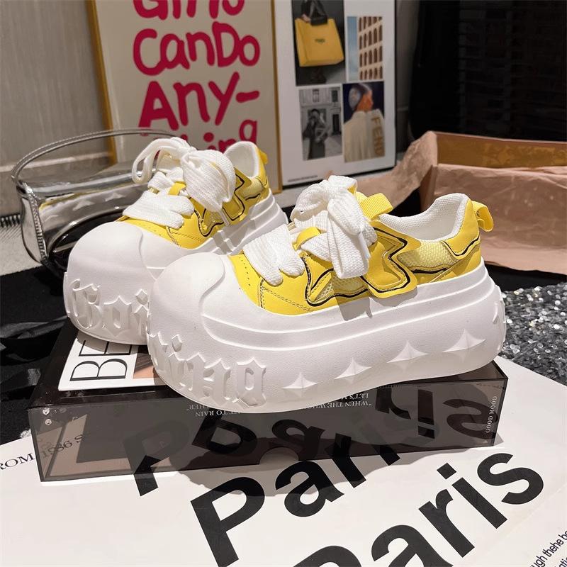 Big Head Lace-up Thick-soled Muffin Shell Head Little White Shoes Casual Shoes Dissolving Shoes Small Cm Women's Shoes
