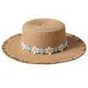 Breathable Wide Brim Flower Straw Hat Sun Protection Flat Top Sunscreen Sun Hat Panama Hat UV Protection Visor Cap Men