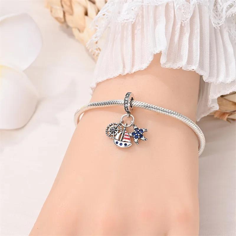 Seastar Turtle Ship Mermaid Ocean Series Pendant Fit Charm Copper Bracelet Diy Women Jewelry Gift Boutique Charms