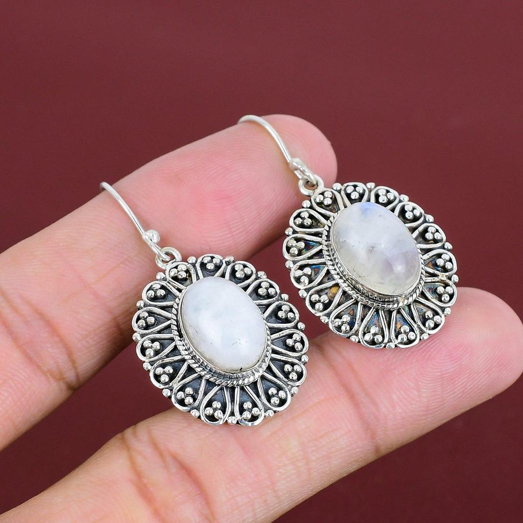Rainbow Moonstone Earring Handmade Jewelry Vintage Gemstone Earrings 925 Sterling Silver Earring Antique Jewelry Drop Earring Wedding Gifts