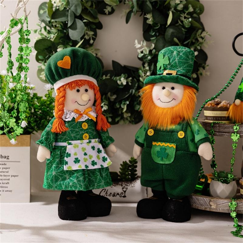 StPatrick‘s Day Green Irish Gnome Handmade Retractable Plushes Figurine For Spring Elf Doll Home Holiday Decoration