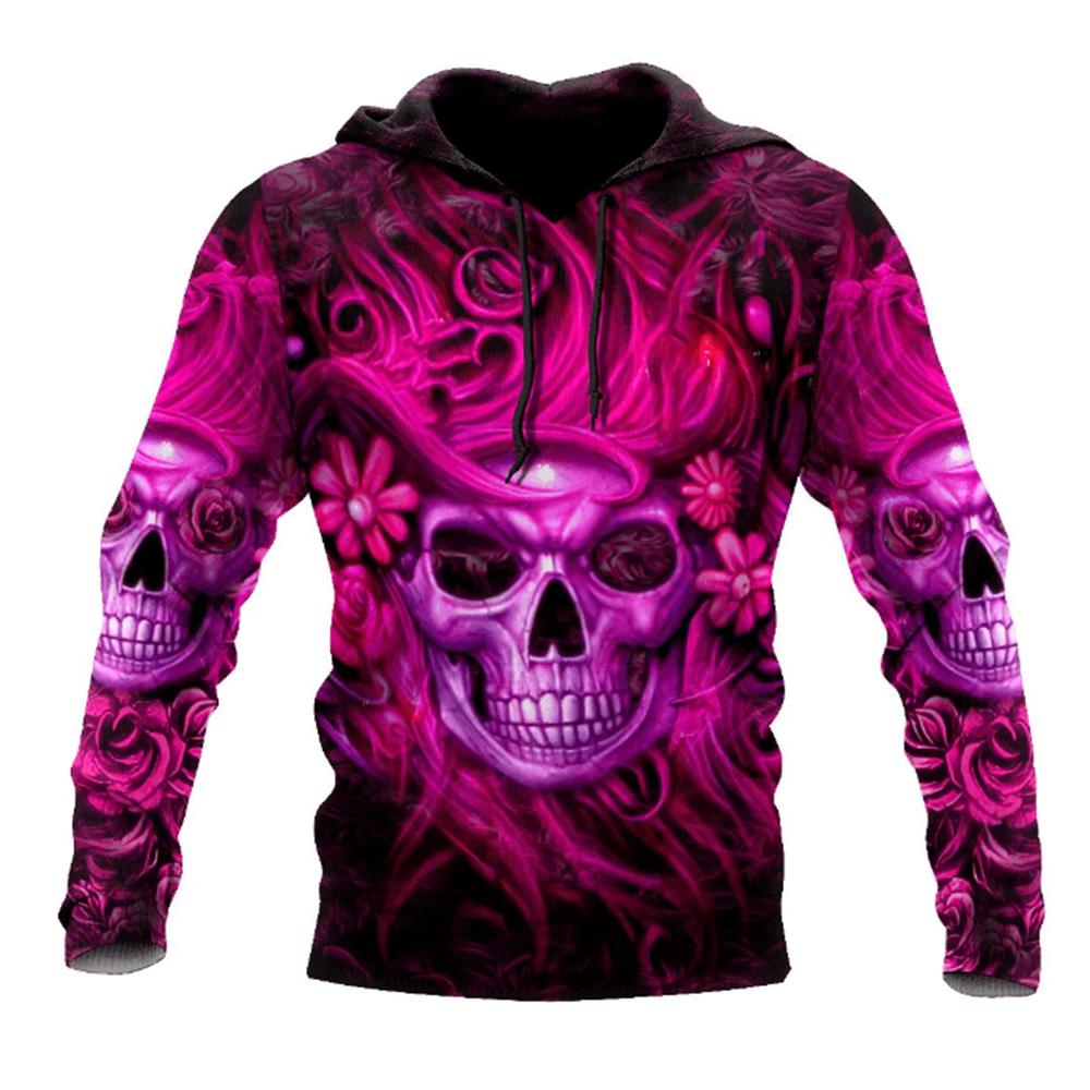 Primavera Outono Moda Masculina Casual Moletom Com Capuz 3D Estampa de Caveira Homens Horror Pullovers Moletons Streetwear Agasalhos Grandes Tops