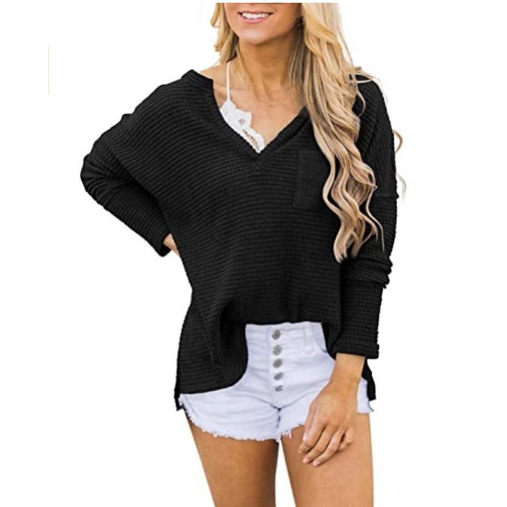 Women's V-neck Fashion Long Sleeve Minimalist Casual Split Plus Size Loose Top